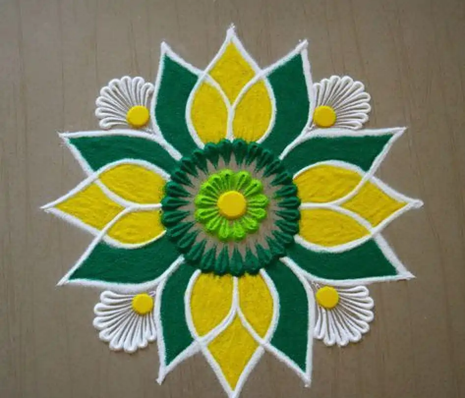 Green Yellow Flower Rangoli Design