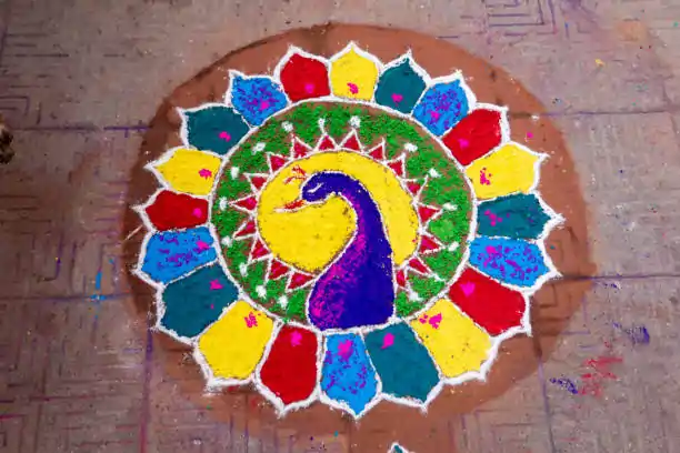 Peacock Palette Rangoli Design