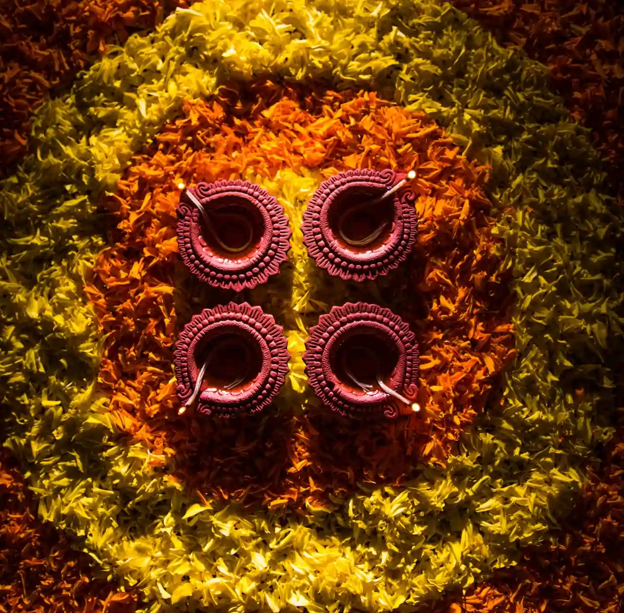 Traditional Floral and Diya Rangoli